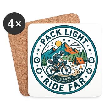 Pack Light Ride Far Bikepacking Vintage Badge Tee - Coasters (set of 4) - white - Front