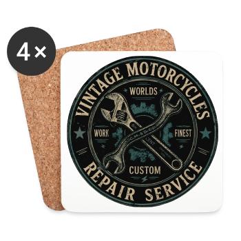 Vintage Motorcycle Repair Shield - Coasters (set of 4) - white - Front