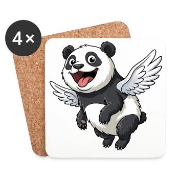 Cute Panda Angel with Wings Cartoon - Coasters (set of 4) - white - Front