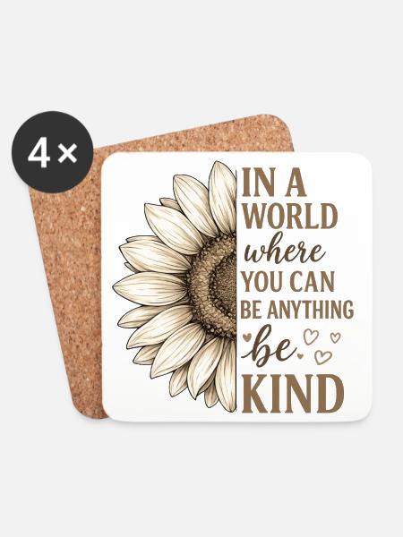 Sunflower Quote Be Kind - Coasters (set of 4) - white
