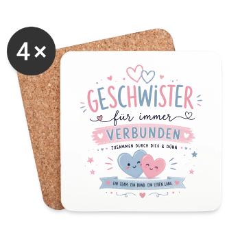 Geschwisterliebe für immer verbunden - Untersetzer (4er-Set) - Weiß - Vorne