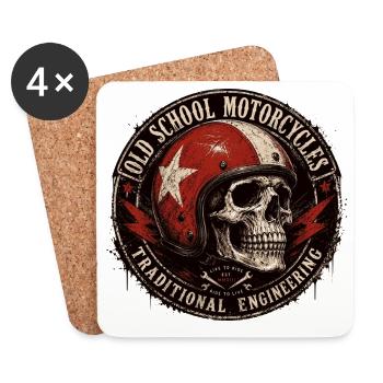 Old School Motorcycle Skull Emblem - Coasters (set of 4) - white - Front