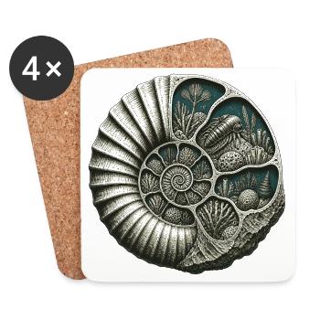 Ammonite Fossil Prehistoric Reef Cutaway - Coasters (set of 4) - white - Front