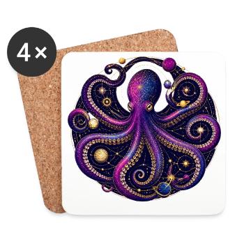 Cosmic Octopus Planetary Orbit Illustration - Coasters (set of 4) - white - Front