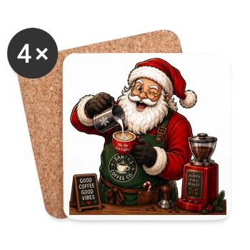 Café de Noël du Père Noël - Dessous de verre (lot de 4) - blanc - Devant