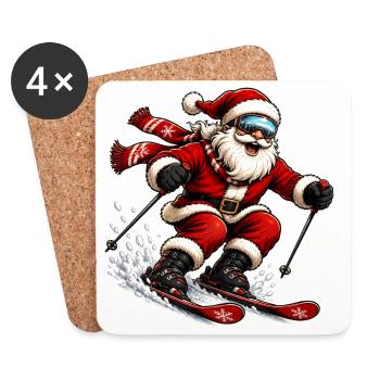 Noël du Père Noël snowboard - Dessous de verre (lot de 4) - blanc - Devant
