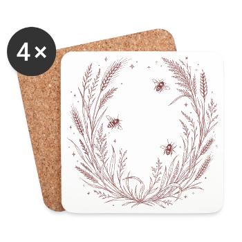 Grain wreath with bees - Coasters (set of 4) - white - Front