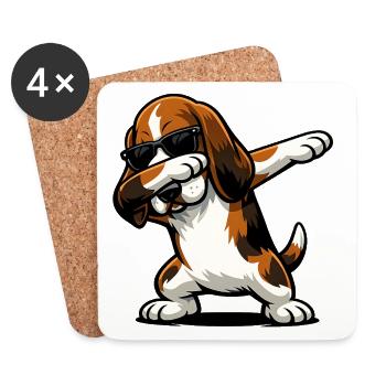Dabbing Basset Hound in Comic Style - Coasters (set of 4) - white - Front