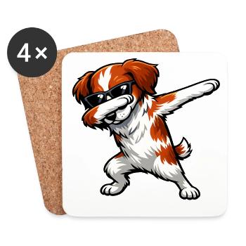 Dabbing Breton Spaniel - Coasters (set of 4) - white - Front