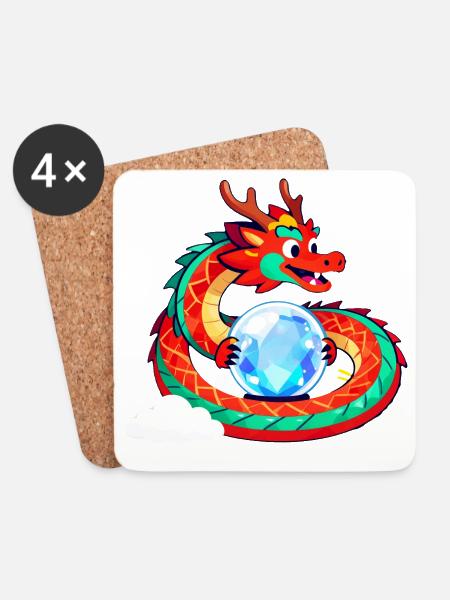 Drache und Kristallsphäre - Untersetzer (4er-Set) - Weiß