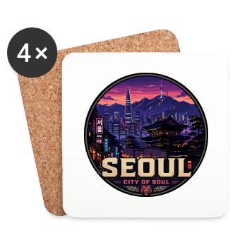 Seoul City of Soul Korea Vintage Travel Badge - Coasters (set of 4) - white - Front