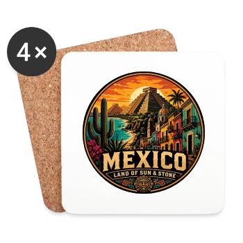 Mexico Vintage Travel Sun & Stone Badge - Coasters (set of 4) - white - Front