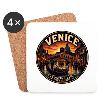 Venice Floating City Vintage Travel Badge - Coasters (set of 4) - white - Front