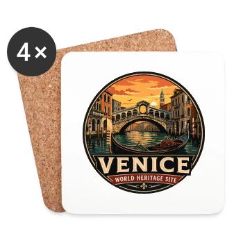 Venice Grand Canal Gondola Vintage Badge - Coasters (set of 4) - white - Front