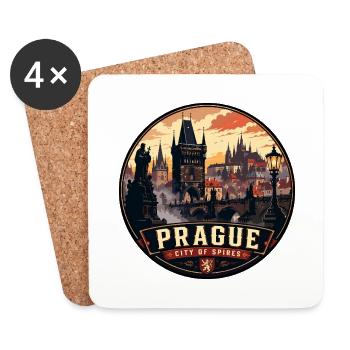 Prague City of Spires Vintage Badge - Coasters (set of 4) - white - Front