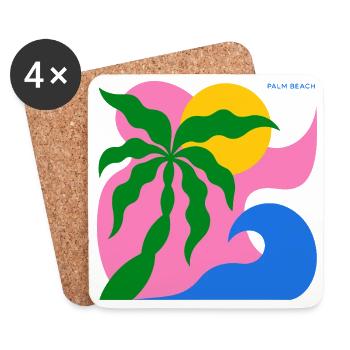 Abstract Palm Tree & Sun: Summer Design - Coasters (set of 4) - white - Front