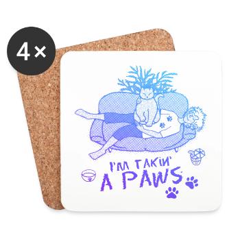 Je prends un Paws - Chat qui fait des biscuits - Dessous de verre (lot de 4) - blanc - Devant