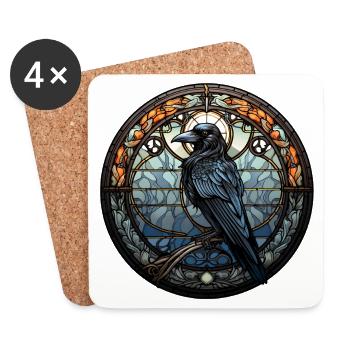 Hugin the Raven | Mystical Viking Motif - Coasters (set of 4) - white - Front