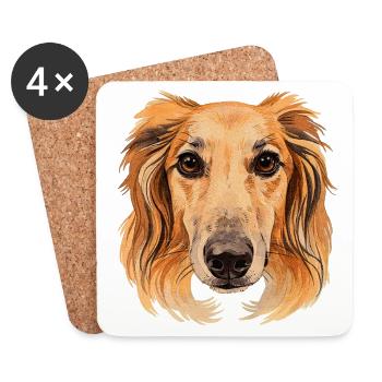 saluki head, watercolor look, greyhound designs - Coasters (set of 4) - white - Front