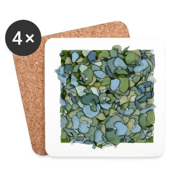 Hortensias bleus – Illustration florale moderne - Dessous de verre (lot de 4) - blanc - Devant