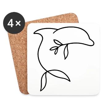 Minimalist dolphin with leaf fin - Coasters (set of 4) - white - Front
