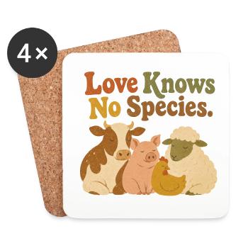 Love Knows No Species Vegan Animal Rights Rétro - Dessous de verre (lot de 4) - blanc - Devant