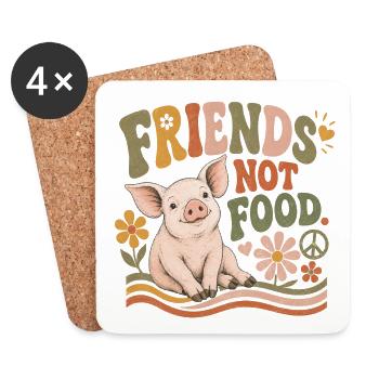 Friends Not Food Pig Vegan Rétro - Dessous de verre (lot de 4) - blanc - Devant