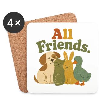 All Friends Animals Vegan Animal Rights Retro - Coasters (set of 4) - white - Front
