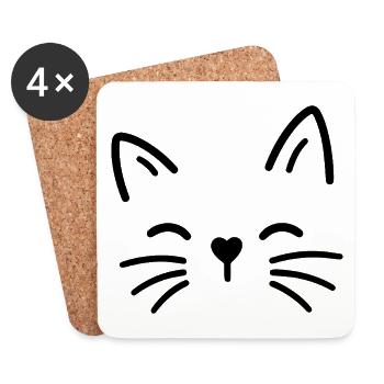 Cute cat with heart nose - Coasters (set of 4) - white - Front