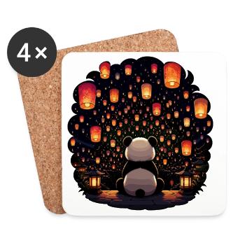 Panda Lantern Festival in the Moonlight - Coasters (set of 4) - white - Front