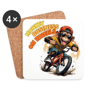 Monkey Riding BMX Bicycle Art - Coasters (set of 4) - white - Front