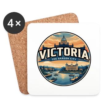 Retro Victoria Inner Harbour Travel Badge - Coasters (set of 4) - white - Front