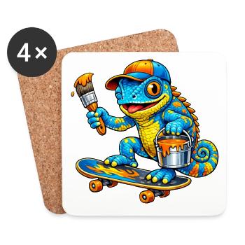 Chameleon on skateboard - Coasters (set of 4) - white - Front