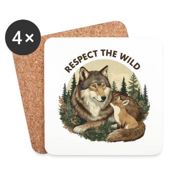 Respectez la nature du Loup Sauvage et du Renard - Dessous de verre (lot de 4) - blanc - Devant