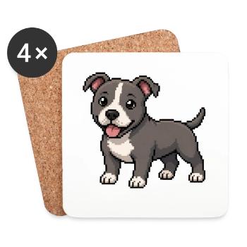Cute Pitbull – Retro Pixel Art Dog - Coasters (set of 4) - white - Front
