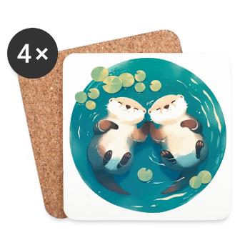 Otter Cute Valentine's Day Anniversary Wedding Anniversary Couple - Coasters (set of 4) - white - Front