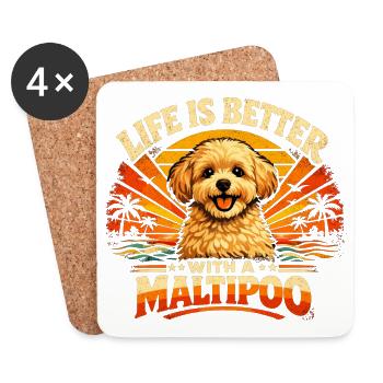 Maltipoo Retro Shirt | 70s Sunset Vintage Dog - Coasters (set of 4) - white - Front