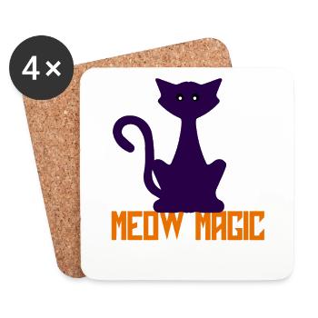 Miaou Silhouette du chat magique - Dessous de verre (lot de 4) - blanc - Devant