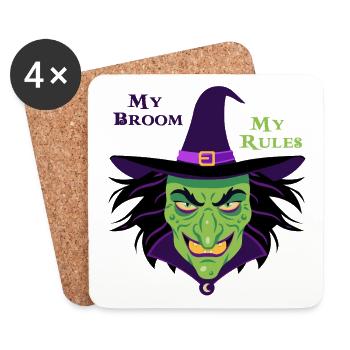 My Broom My Rules Witch Tee - Coasters (set of 4) - white - Front
