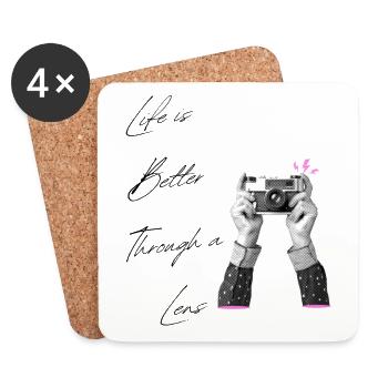 Life Is Better Through A Lens Vintage Camera Art - Coasters (set of 4) - white - Front