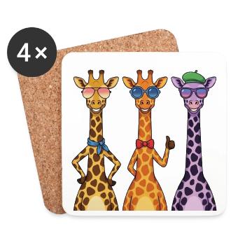 Funny Giraffe Sunglasses Shirt, Cute Animal Graphi - Coasters (set of 4) - white - Front