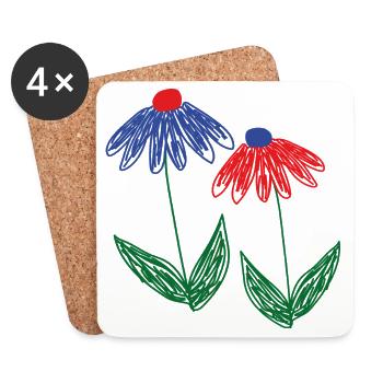 Flowers Blue Red - Coasters (set of 4) - white - Front