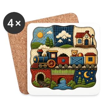 Children's Train Landscape Motif - Coasters (set of 4) - white - Front