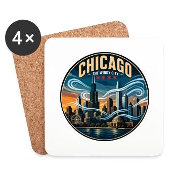 Chicago The Windy City Retro Skyline Badge - Coasters (set of 4) - white - Front