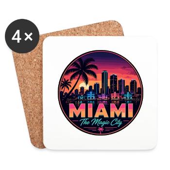 Miami Magic City Retro Sunset Palm Badge - Coasters (set of 4) - white - Front