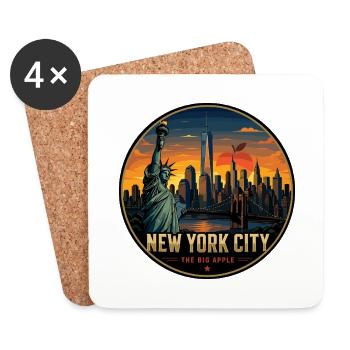 New York City Big Apple Retro Skyline Badge - Coasters (set of 4) - white - Front