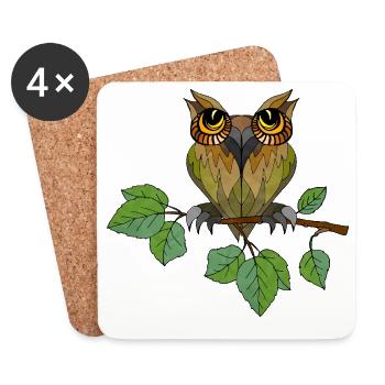 Oiseau-hibou - Dessous de verre (lot de 4) - blanc - Devant
