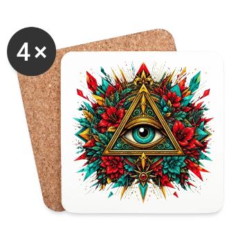 All Seeing Eye Providence Triangle Flowers - Coasters (set of 4) - white - Front