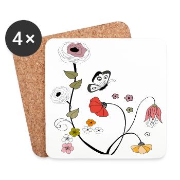 Flowers with Butterfly - Coasters (set of 4) - white - Front