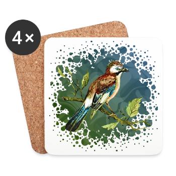Oiseau coloré - Dessous de verre (lot de 4) - blanc - Devant